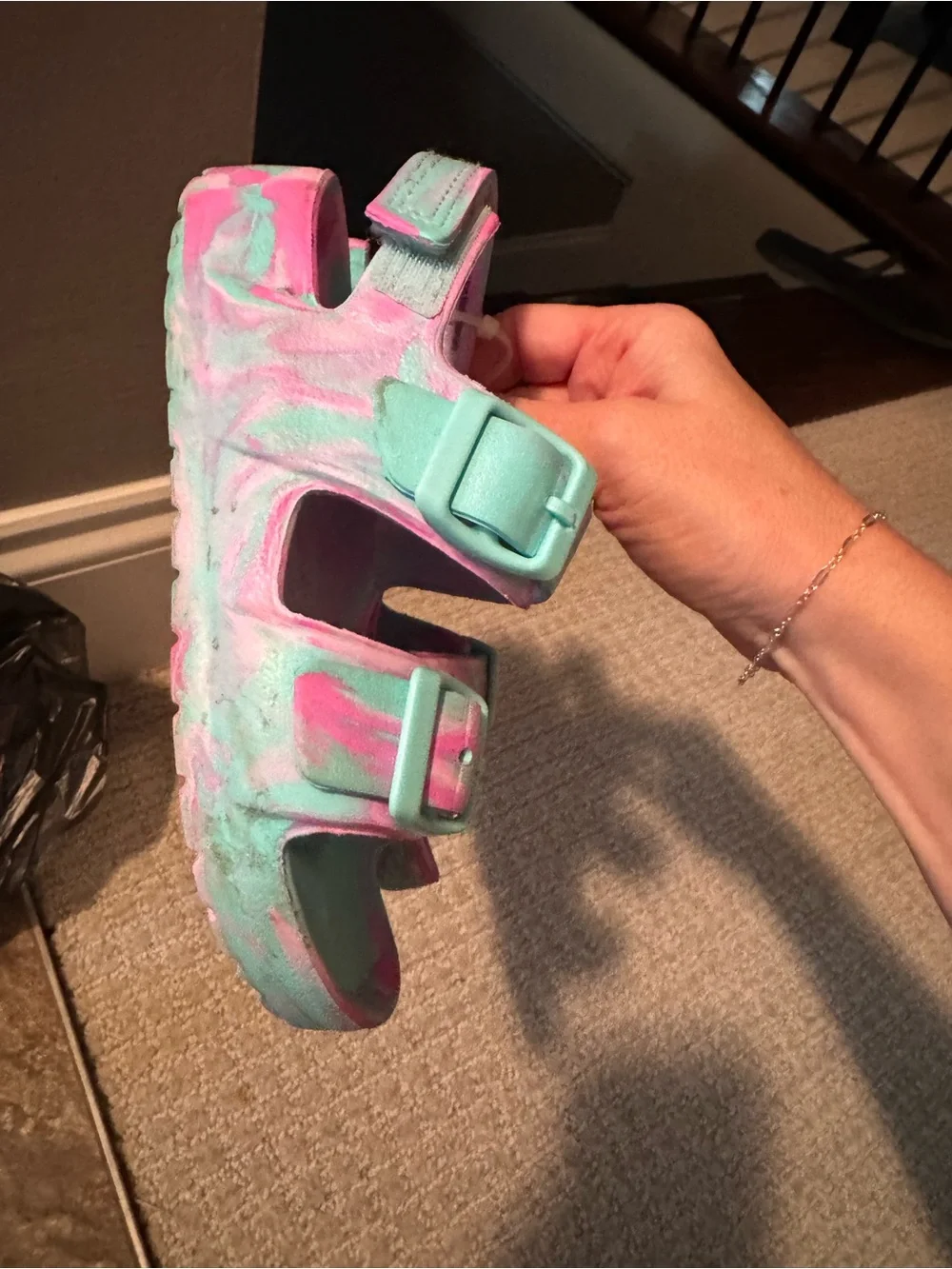 Size 9 toddler Tie-Dye Adjustable Buckle Sandals - Pink & Teal